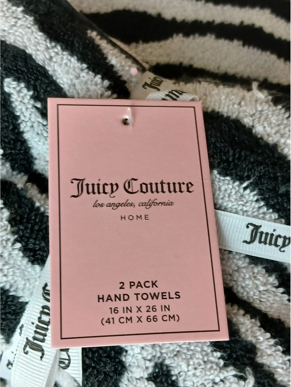Juicy Couture Zebra Bath Towel Set 3 Piece Black White 100% Cotton NWT HTF Set - Picture 4 of 6